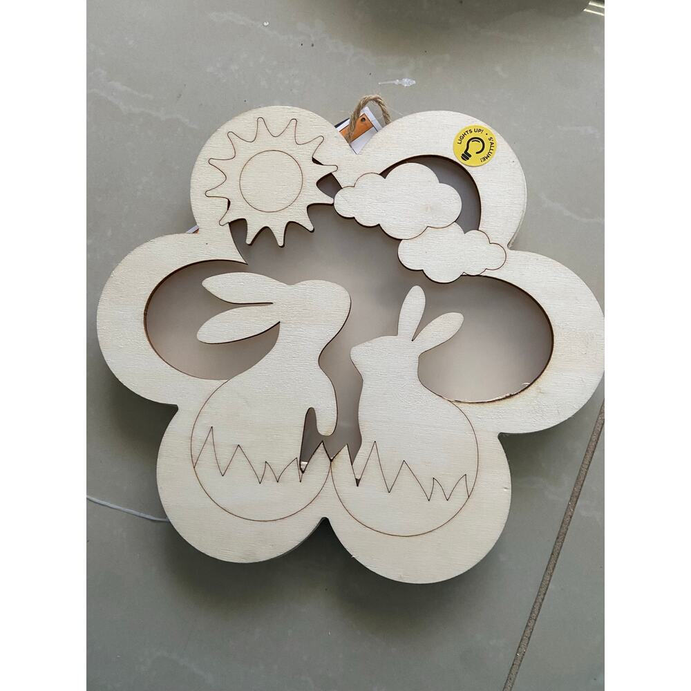 light-up bunny wood decor